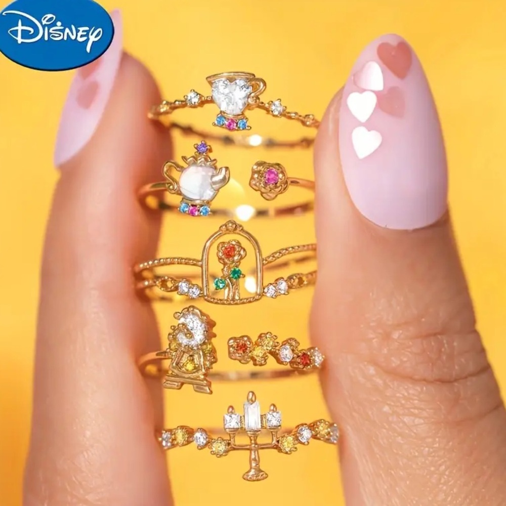 Disney’s Beauty and the Beast Ring Set, Beauty and The Beast 5 Piece Ring Set
